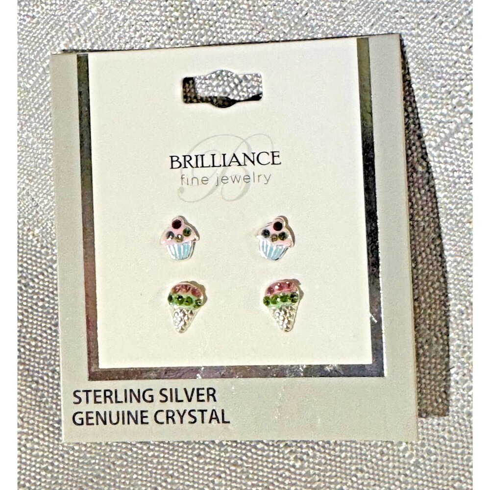 Brilliance Fine Jewelry Girl's Sterling Silver Crystal Cupcake&Snowcone Earrings